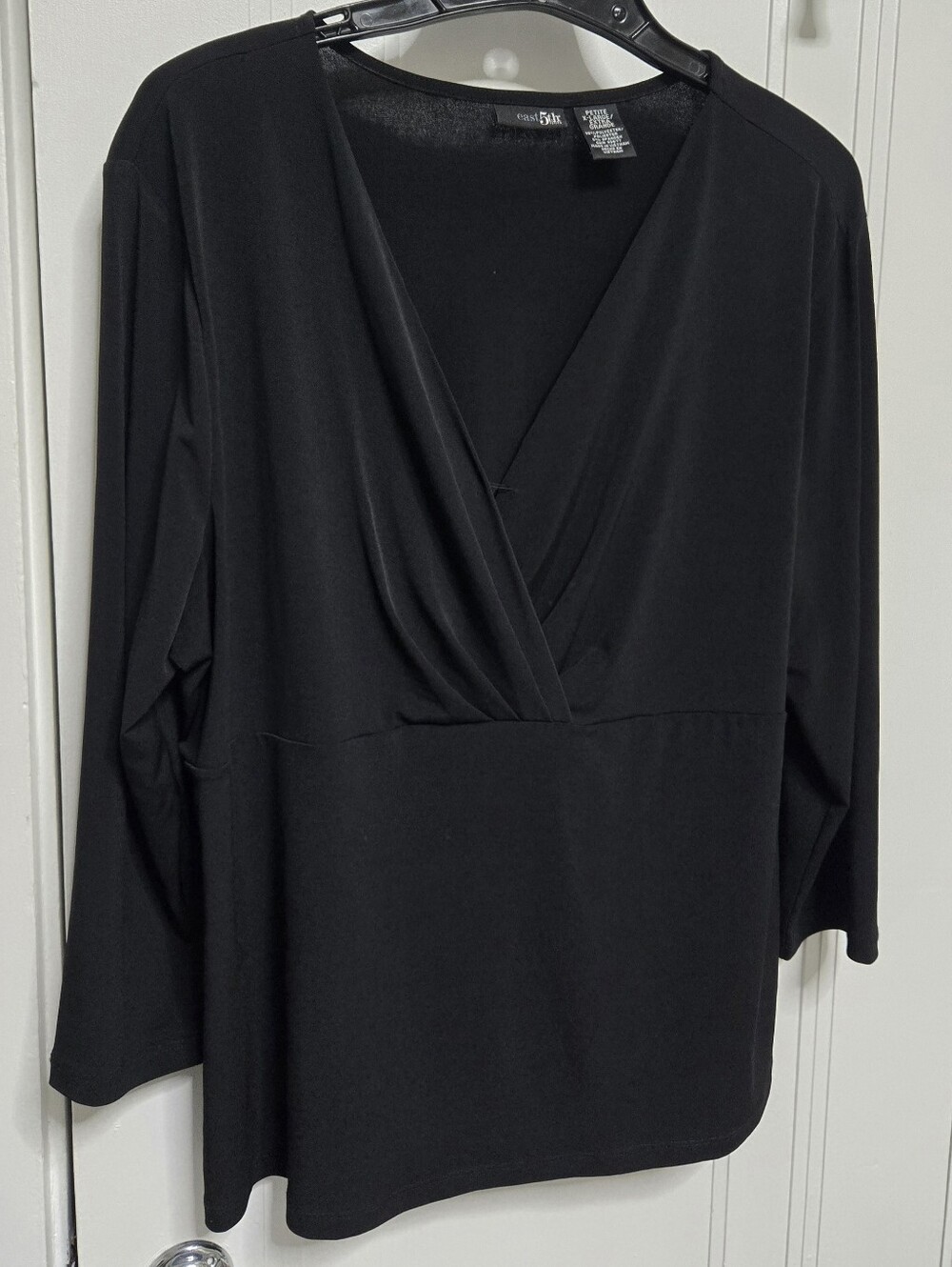 Avenue Black Draped Surplice Long Sleeve Top